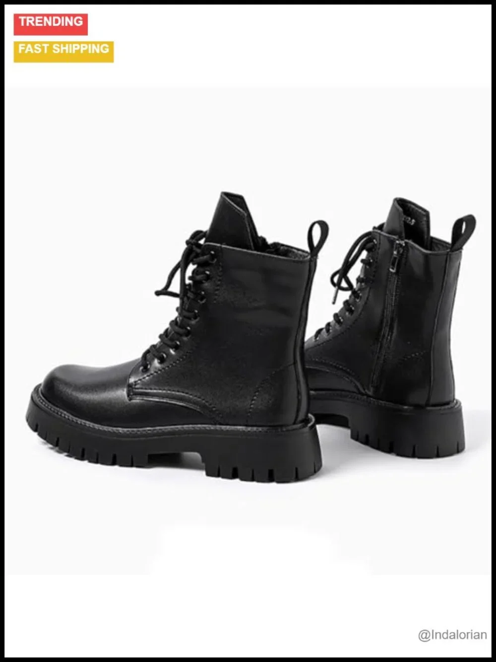 Men's Faux Leather Platform Combat Boots Lace Up Side Zipper Chunky Lug Sole